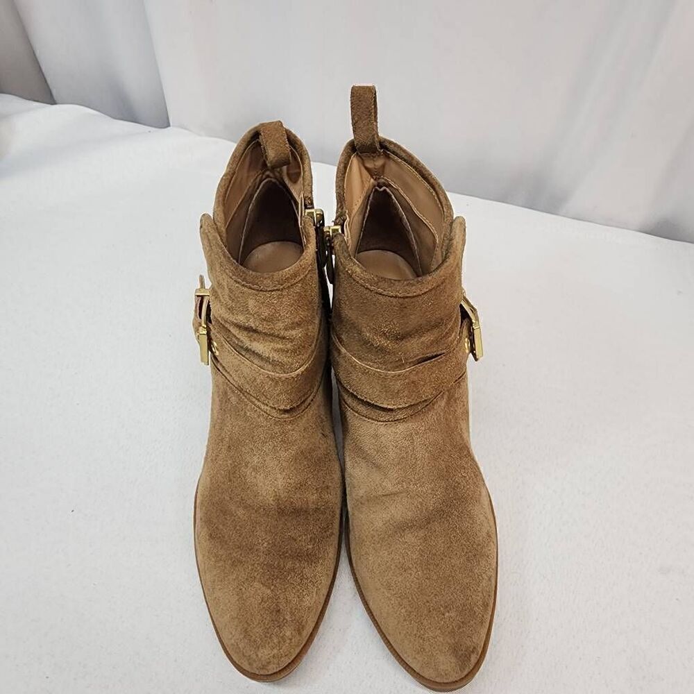 Franco Sarto Size 6.5 Women's Dorinda Suede Ankle Booties Cognac Buckle block He - Picture 7 of 10